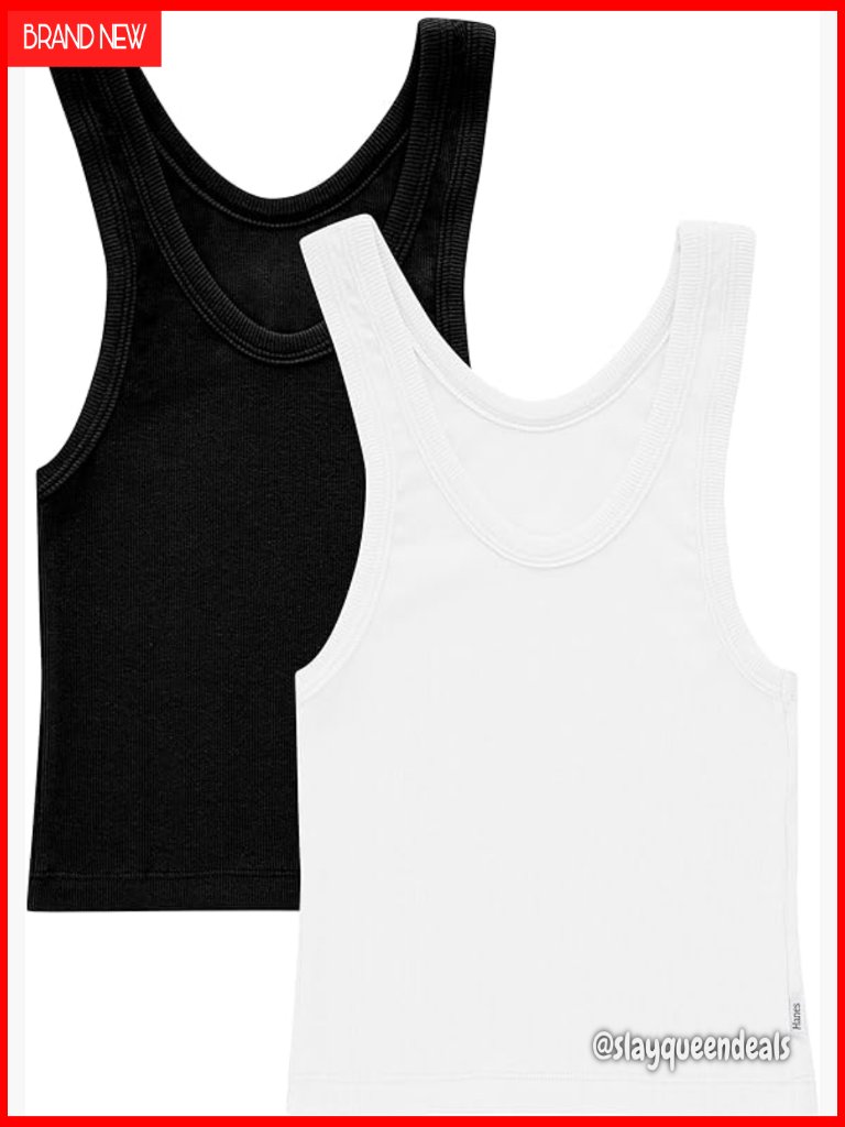 Ribbed Crop Tank Top 2-Pack, Cotton Blend Slim Fit Loungewear